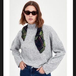 Zara Trafaluc high neck gray white heathered speckled warm cozy knit sweater